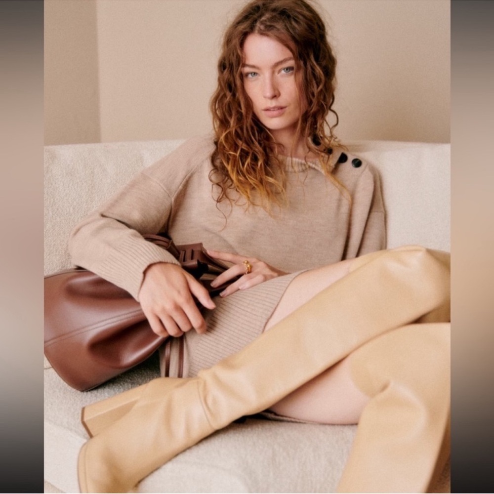 Sezane Women’s Mathie‎ Sweater Dress Wool Beige Camel Dress Size Medium